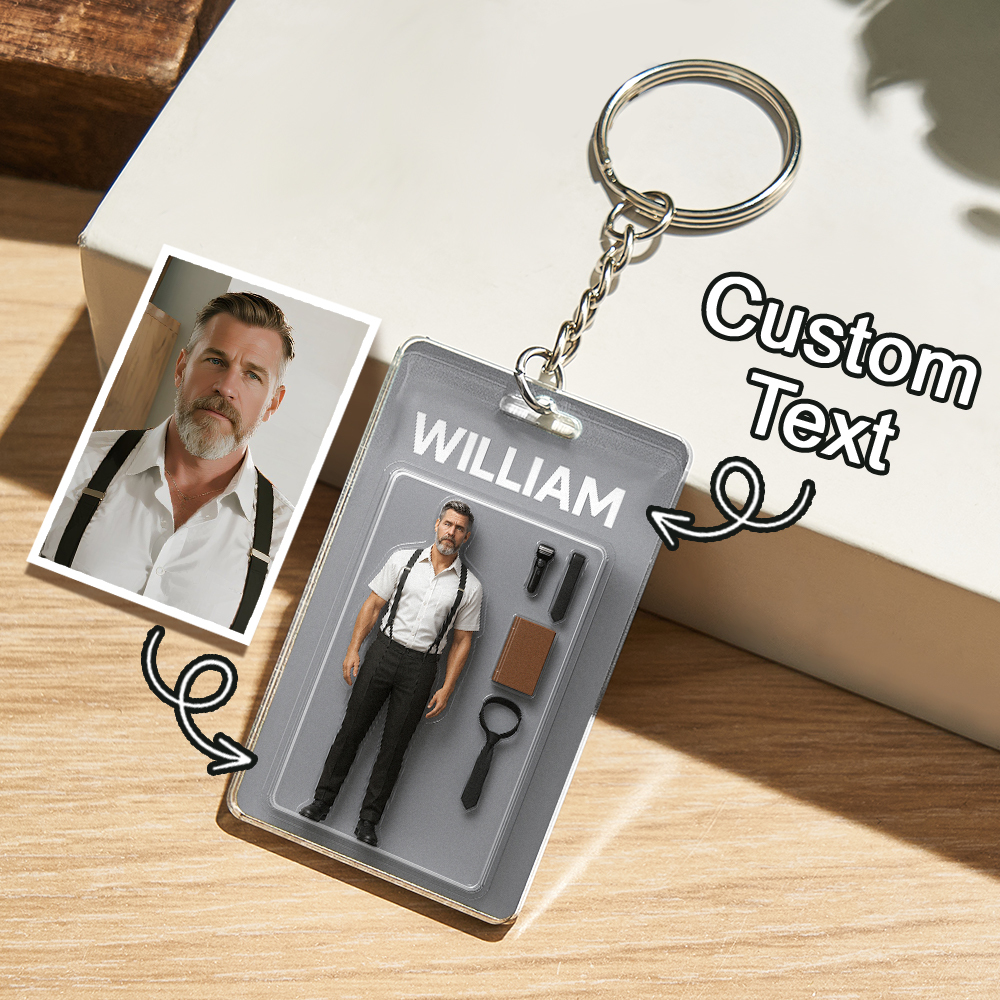 Fully Body Customizable Action Figure Pack Packaging Toy Box Style Art Gift Personalized 2D Printing Acrylic Keychain Gift for Him