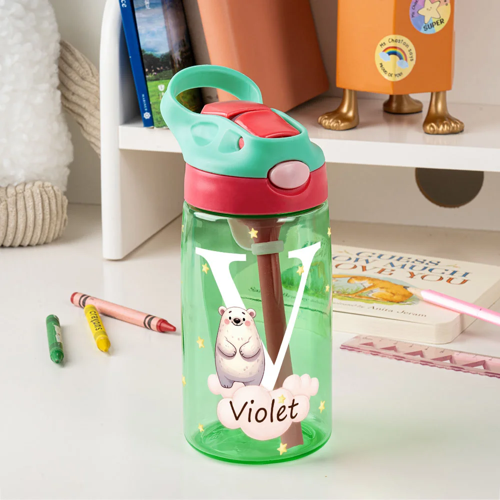 Personalized Adorable Forest Animal 16 oz Kid Water Bottle with Name and Silicone Straw Birthday Back to School Gift for Boys Girls
