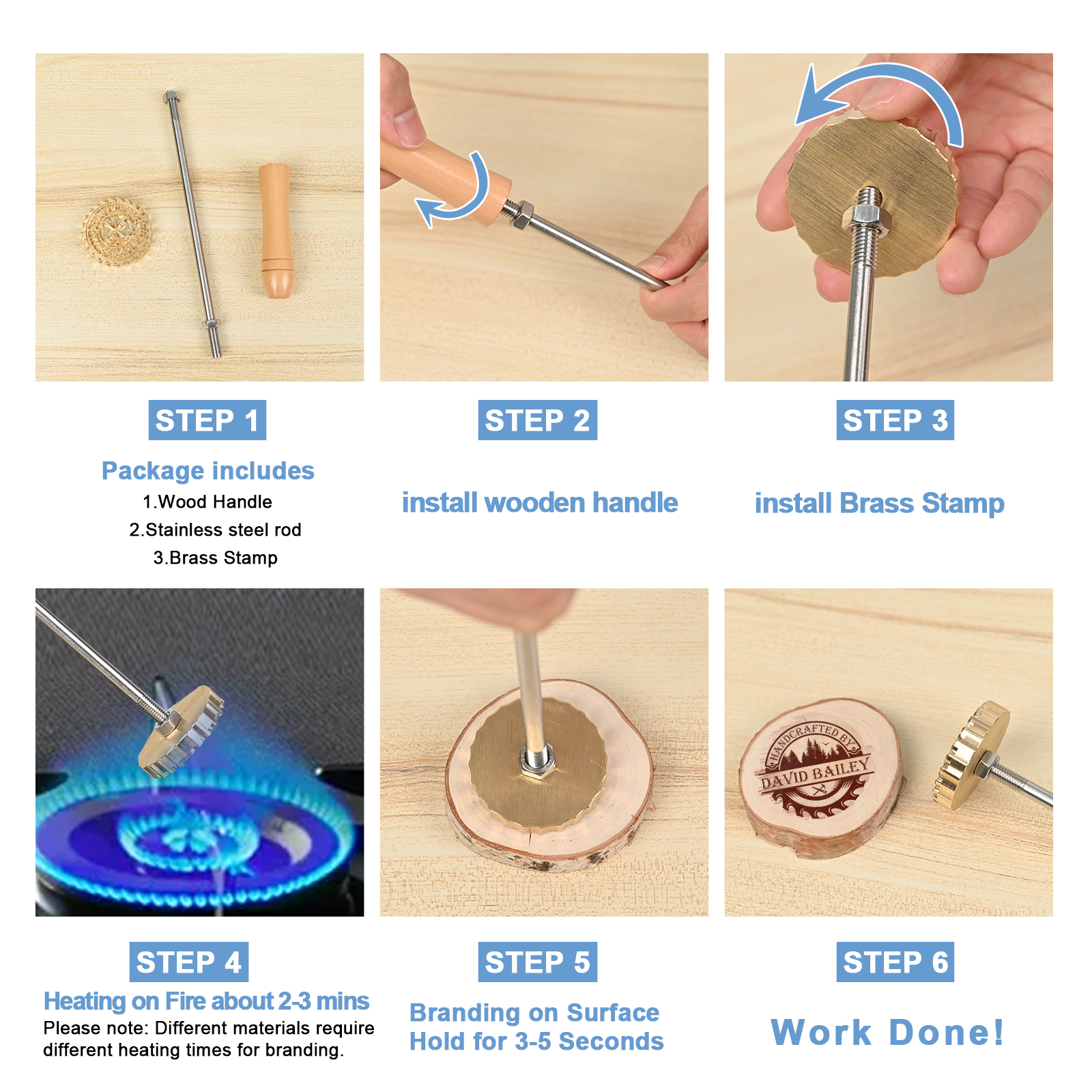 Custom Branding Iron for Wood - Wood Branding Iron Personalized Durable Wood Burning Letter Stamp for Leather Food Plastic - Metal Logo Stamp Wedding Stamp - Customized Gift Woodworking Tools