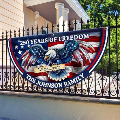 Personalized America 250th Anniversary Bunting Flag Custom Name Patriotic Eagle We The People Non-Pleated Fan Flag