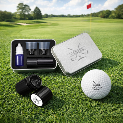 Custom Golf Ball Stamp - Double Sided Personalized 2-in-1 Marker with Name & Icon, Dual Head Reusable Ink Stamper, Water-Proof & Smudge-Free, Ideal Golf Gifts for Men, Dad, Husbands, Golfing Gear
