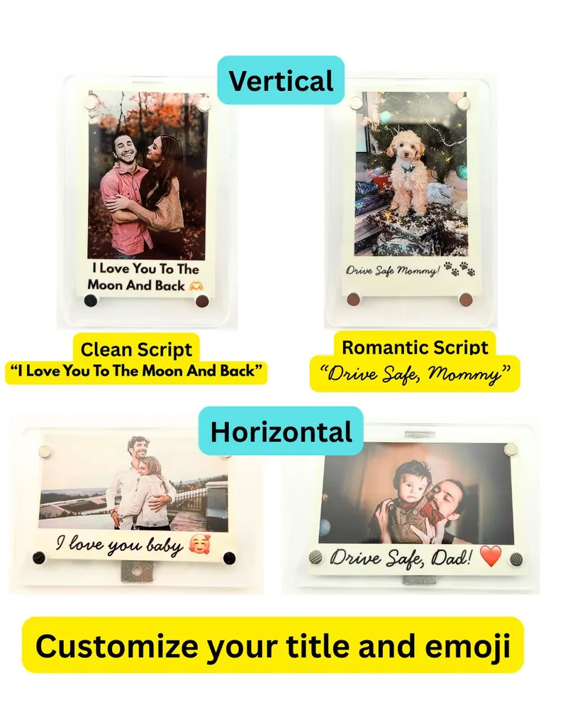 Custom Car Visor Photo Clip | Sleek Personalized Acrylic Sun Visor Decor Gift | Pet, Family, Photo Clip for Car Interior, Dad, Mom