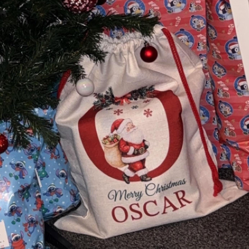 Personalized Monogram Christmas Santa Sack, Custom Canvas Gift Bag, Large Holiday Present Sack for Kids, Reusable Santa Gift Bag