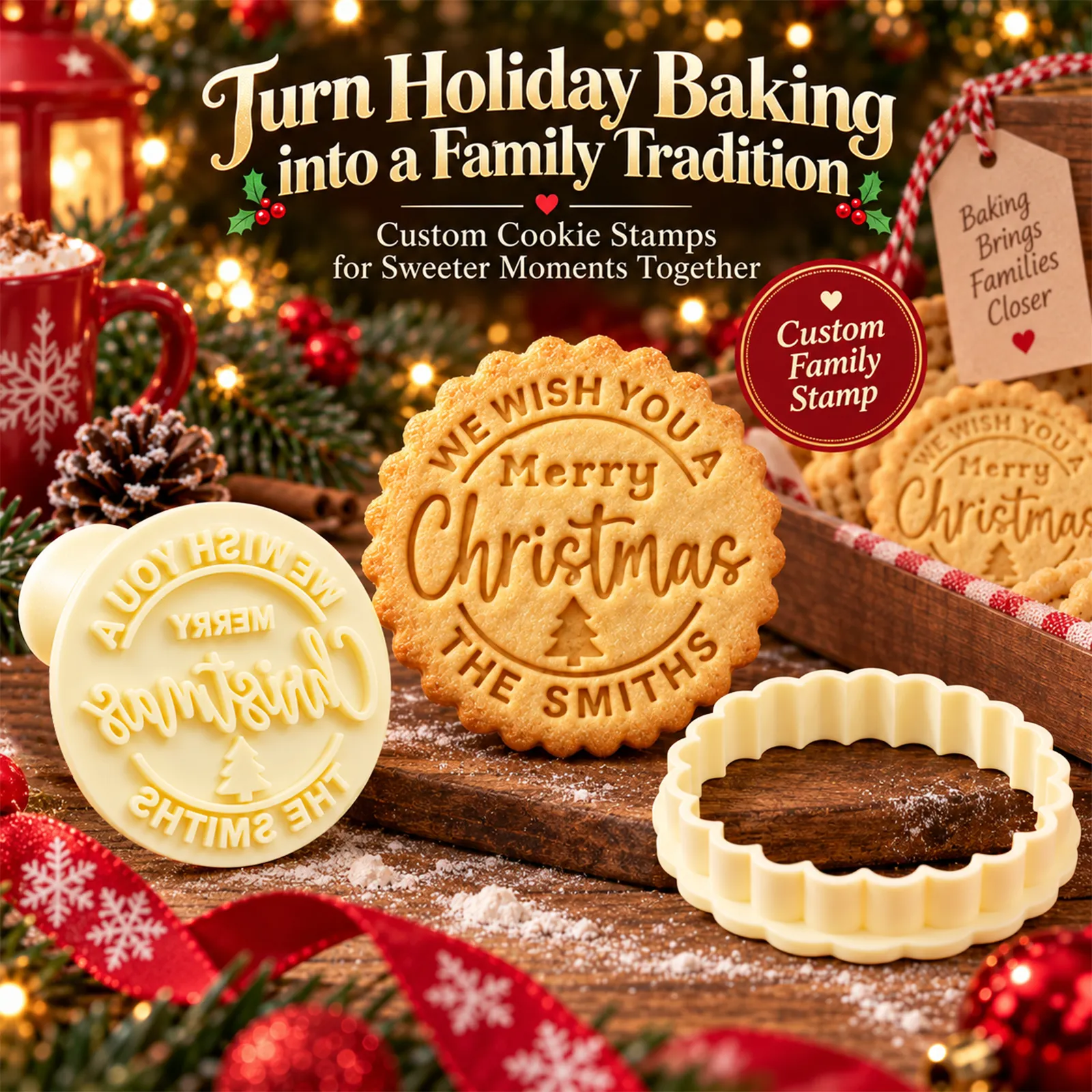 Personalized Cookie Cutter Stamp, Custom Family Name, Christmas Cookie Cutters, Baking Gift