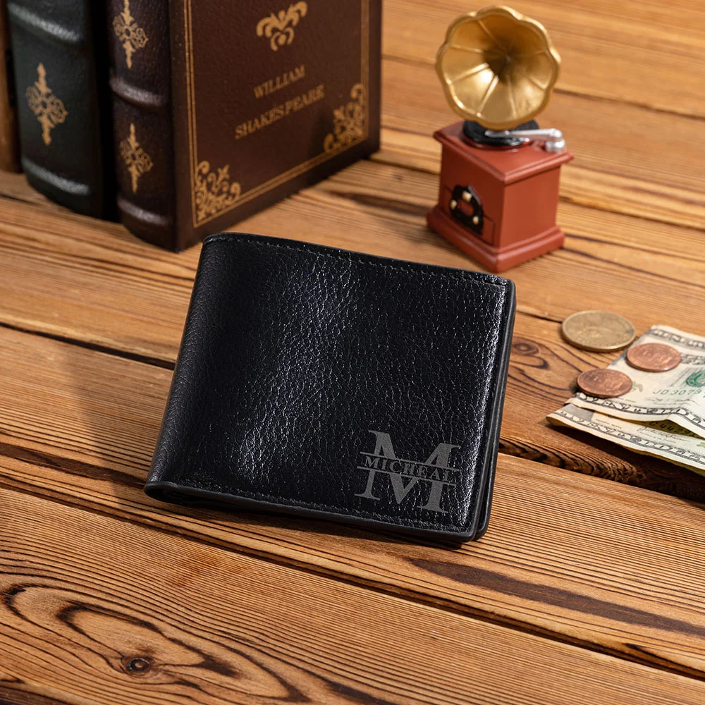 Personalized Men's Foldable Leather Wallet with Engraved Initials and Name Father's Day Anniversary Birthday Gift for Him