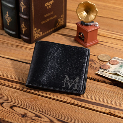 Personalized Men's Foldable Leather Wallet with Engraved Initials and Name Father's Day Anniversary Birthday Gift for Him