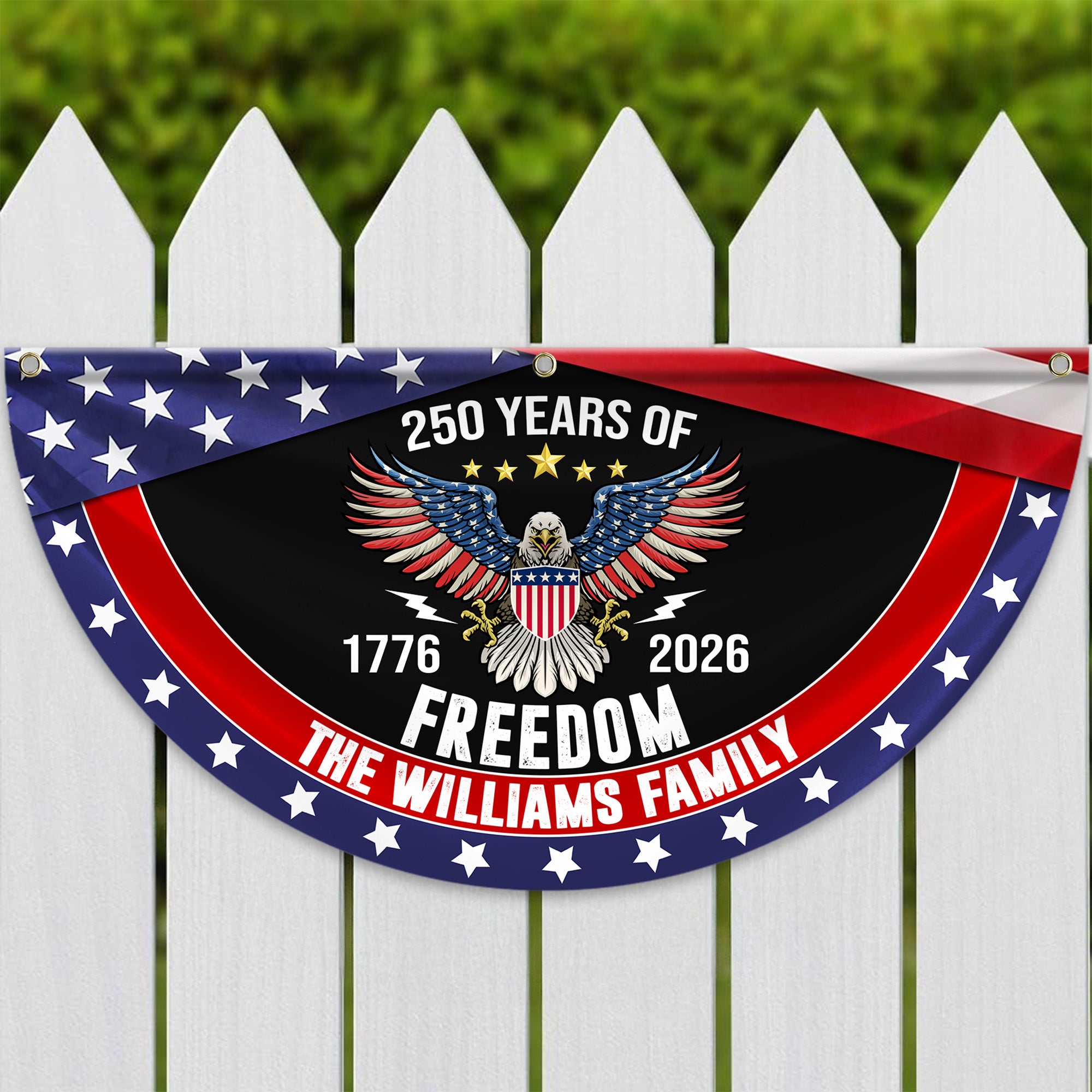 Personalized America 250th Anniversary Bunting Flag USA 250 Years Of Freedom Custom Family Name Non-Pleated Fan Flag CH07 910238