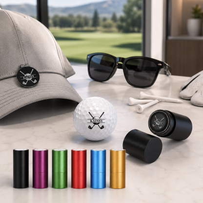 Custom Golf Ball Stamp with Engraved Box, Personalized Logo Stamper and Hat Clip Kit, Waterproof Golf Marker Gift for Dad Husband Golfer