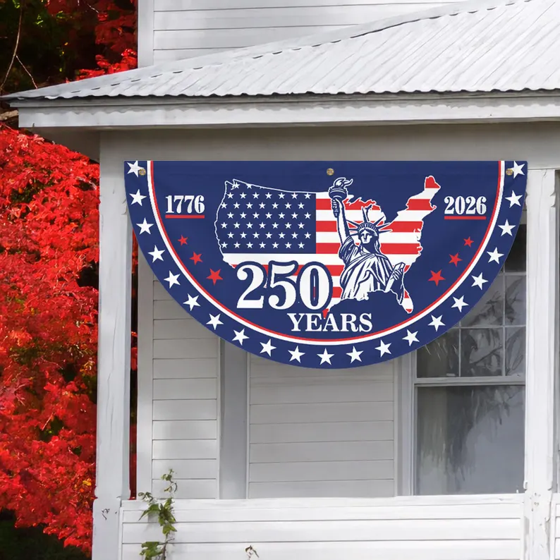 250th Anniversary Fan Flag, 1776-2026 Patriotic Bunting, 4th of July Front Porch Decor