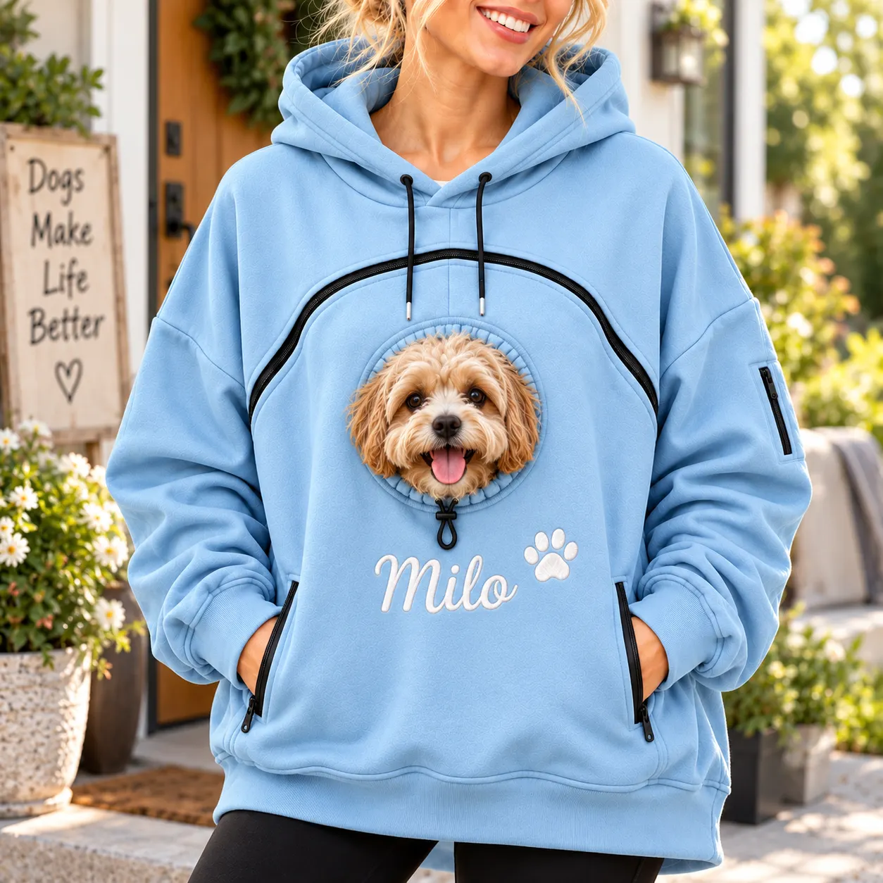 Personalized Pet Carrier Hoodie | Custom Embroidery Pet Pouch Unisex Hoodie Pet Parent Gift