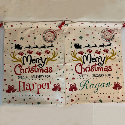 Personalized Christmas Santa Sack, Custom Canvas Gift Bag, Large Santa Present Sack for Kids, Reusable Holiday Gift Bag