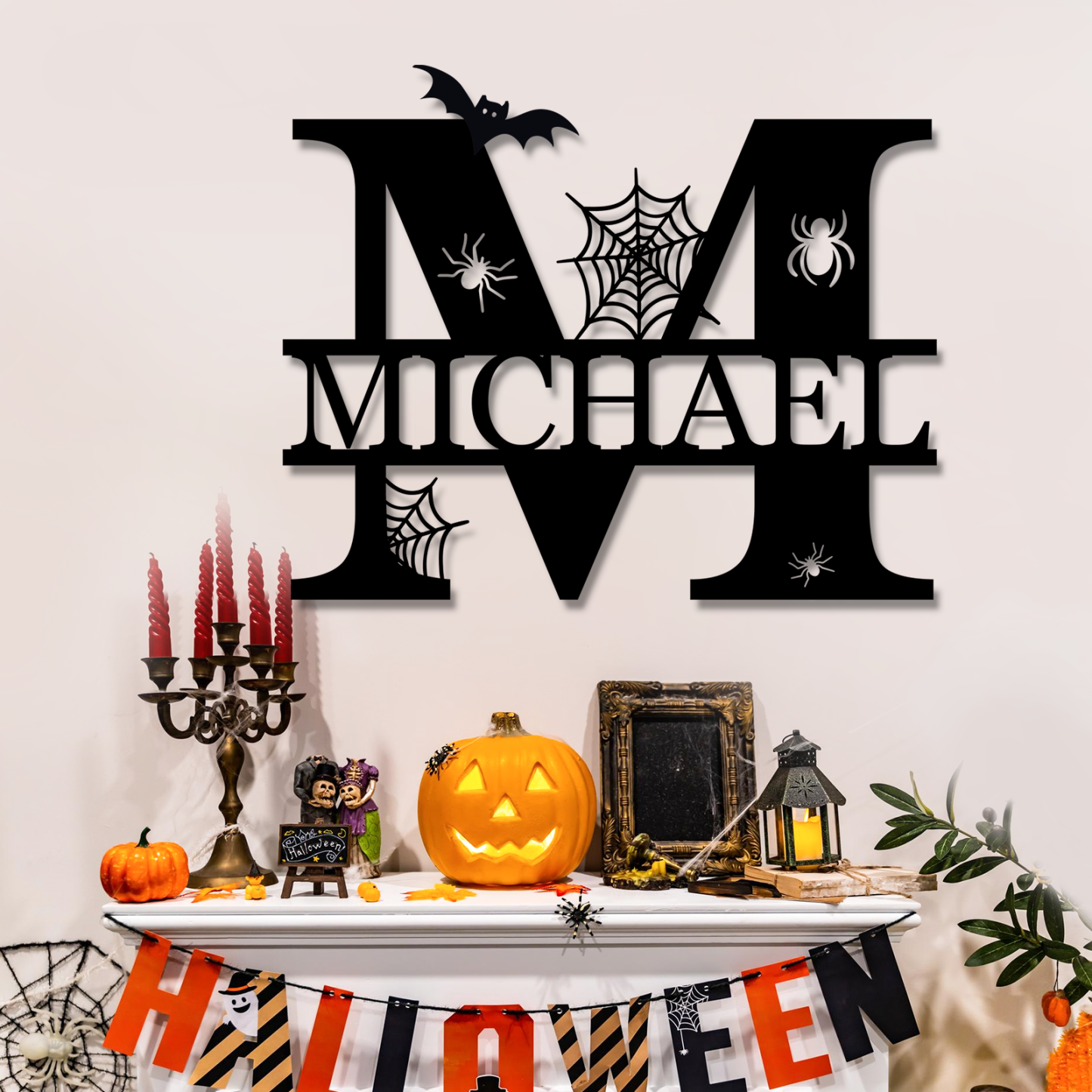 Personalized Halloween Split Monogram Custom Halloween Alphabet Letters Halloween Family Name Sign Spooky Last Name Letter Monogram Custom Metal Fall Autumn Home Decor