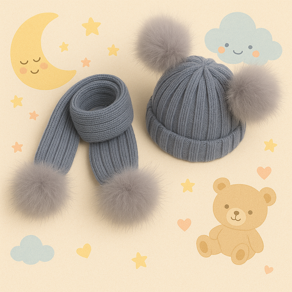 Personalized Embroidery Kid Pom Pom Hat and Scarf