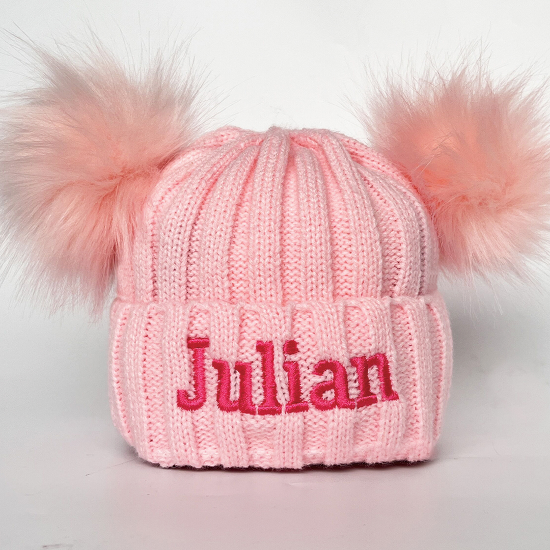 Personalized Embroidery Kid Pom Pom Hat and Scarf