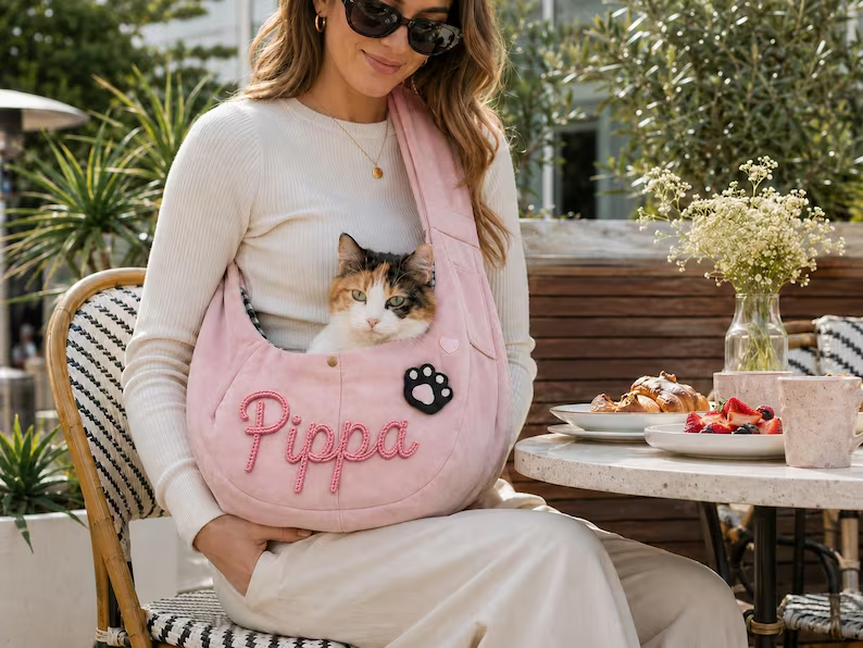 Personalized Pet Sling Carrier, Custom Name Dog Carrier Bag, Small Dog & Cat Shoulder Bag, Hands Free Puppy Travel Bag, Pet Lover Gift