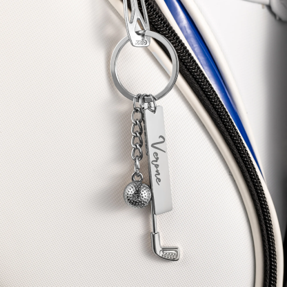 Personalized Golf Ball Clubs Keychain Bag Tag with Engraved Name Anniversary Birthday Club Gift for Golf Lovers
