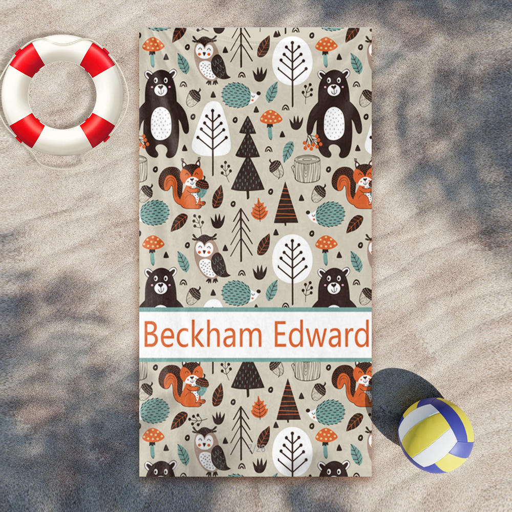 Woodland Animals Custom Beach Towel For Kids