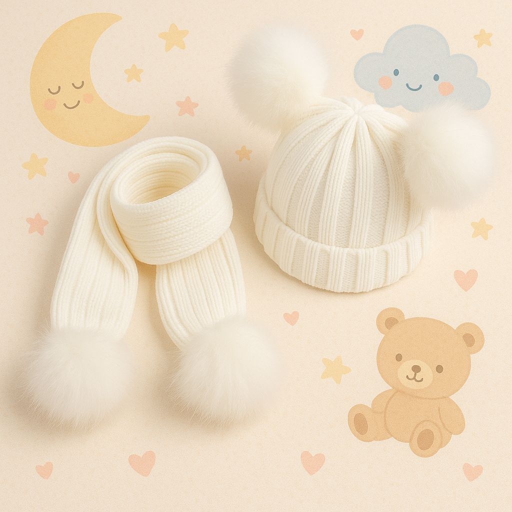 Personalized Embroidery Kid Pom Pom Hat and Scarf