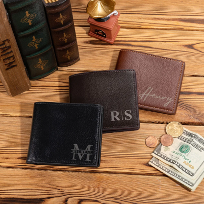 Personalized Men's Foldable Leather Wallet with Engraved Initials and Name Father's Day Anniversary Birthday Gift for Him