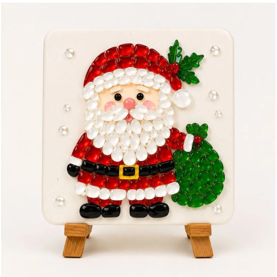 Christmas Acrylic Glass Mosaic DIY Craft Kit – Holiday Craft Gift for Kids, Adults & Families with Wooden Display Stand