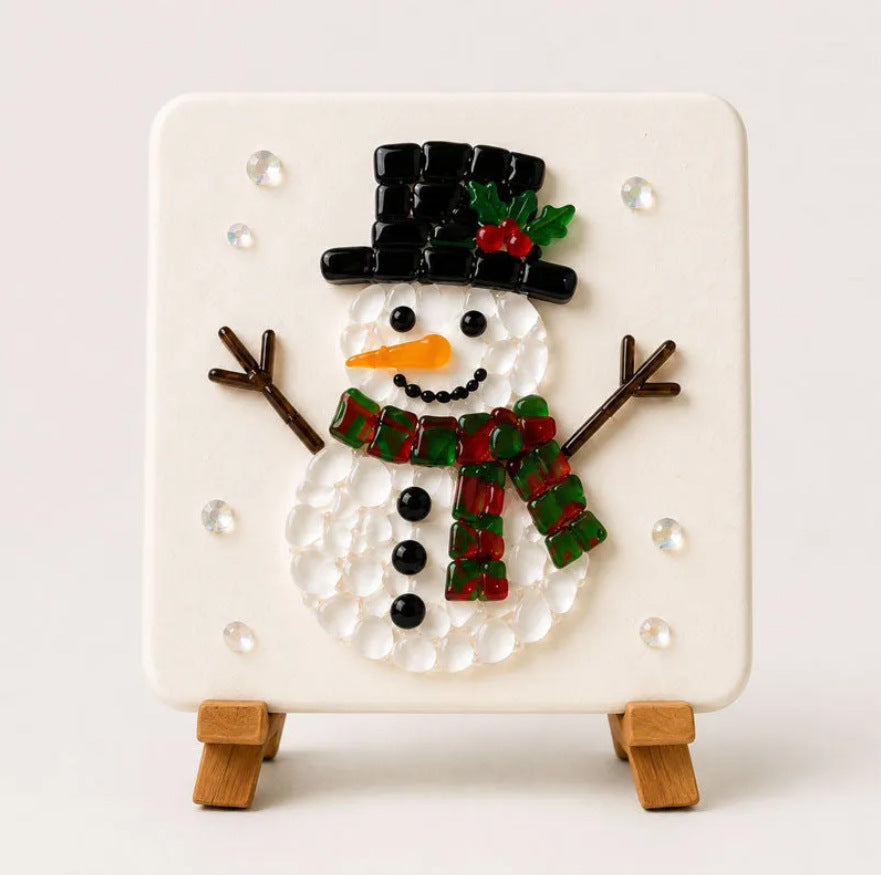 Christmas Acrylic Glass Mosaic DIY Craft Kit – Holiday Craft Gift for Kids, Adults & Families with Wooden Display Stand