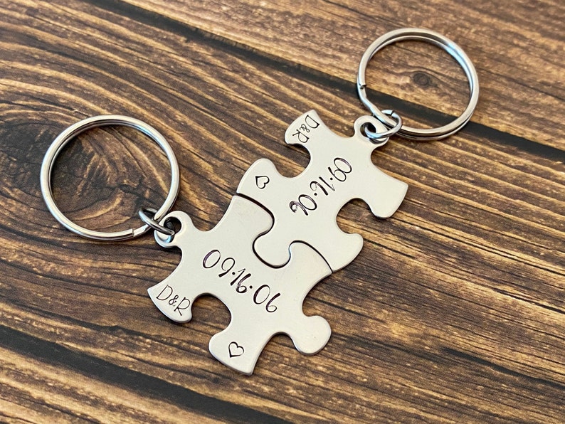 Personalized puzzle keychains, couples keychain, puzzle piece, wedding gift, couples gift, anniversary keychain, puzzle gift, date, letters