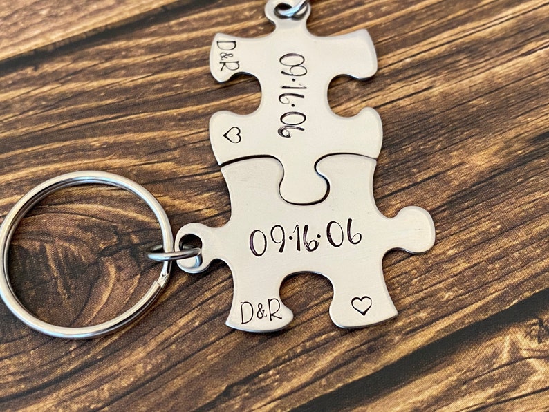 Personalized puzzle keychains, couples keychain, puzzle piece, wedding gift, couples gift, anniversary keychain, puzzle gift, date, letters
