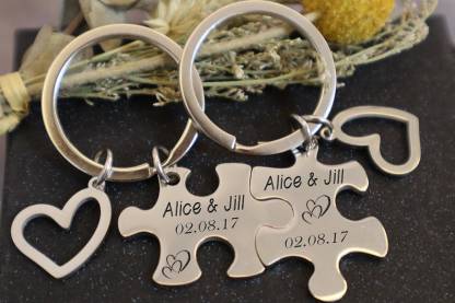 Couples Key chain,2Pcs Puzzle Couples Custom key chain set,Custom Date Couple Keychain,Christmas gift for him，Anniversary Gift For Boyfriend