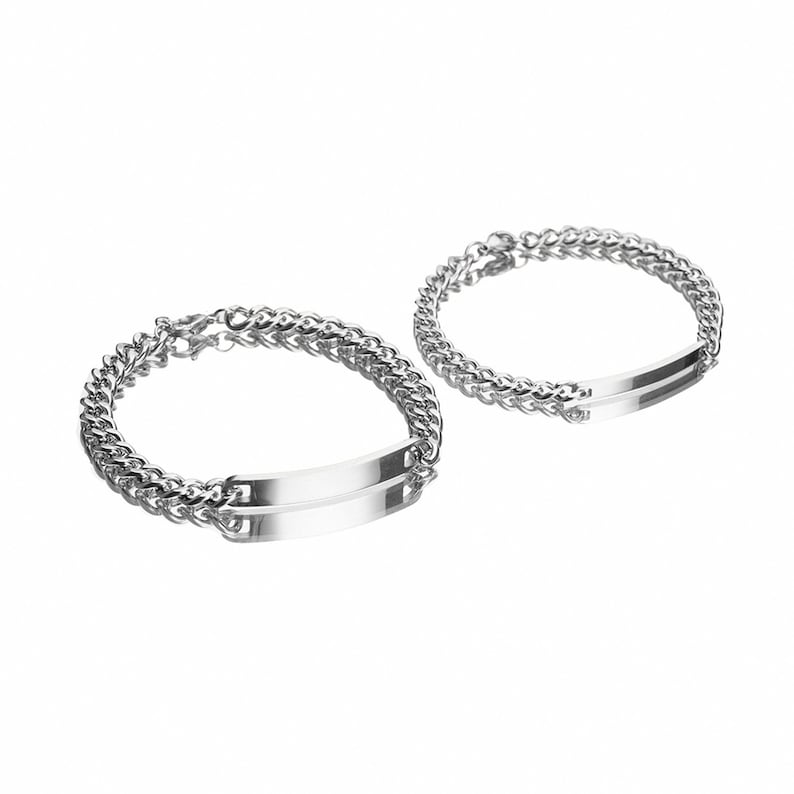 Personalized Engraved Bangle Bracelet: Stainless Steel Couple Promise Jewelry