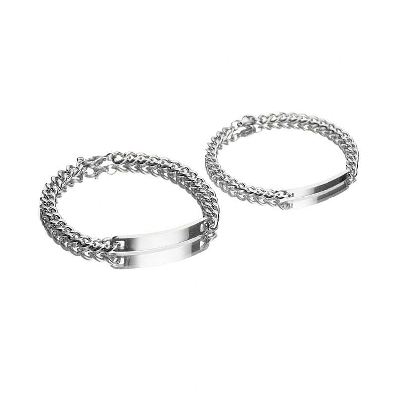 Personalized Engraved Bangle Bracelet: Stainless Steel Couple Promise 