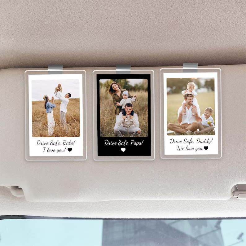 Custom Fathers Day Gift For Dad Photo Car Visor Clip, Drive Safe Daddy, Husband Gift Drive Safe Sun Visor Clip, Acrylic Car Accessories