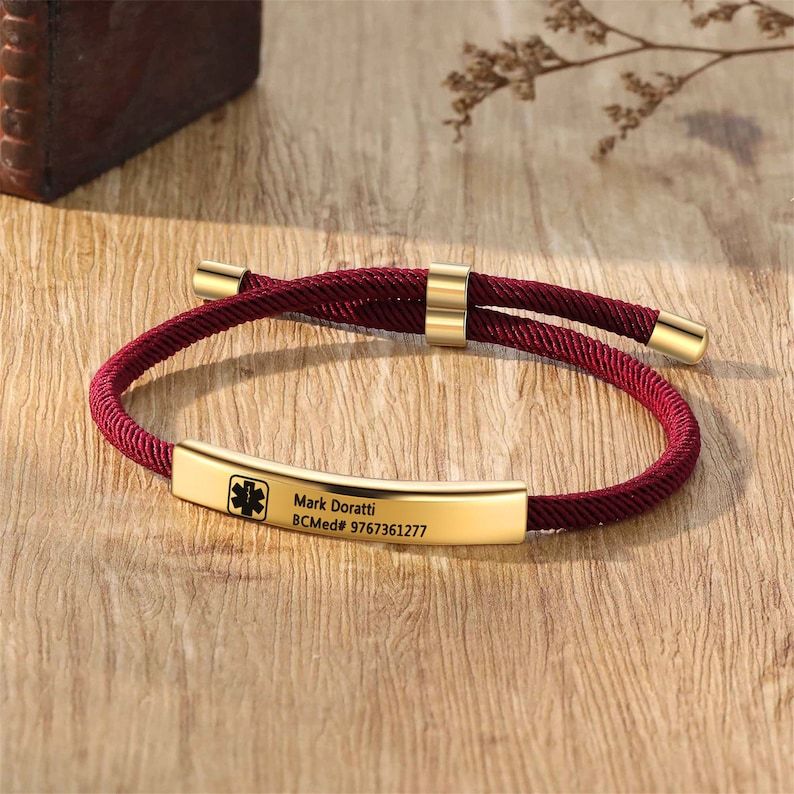 Medical Alert Bracelet, Personalized Medical Rope Bracelet with Engraving, ID & Medical Bracelets, Minimalist Emergency Jewelry for Her Him
