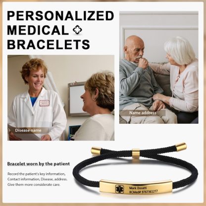 Medical Alert Bracelet, Personalized Medical Rope Bracelet with Engraving, ID & Medical Bracelets, Minimalist Emergency Jewelry for Her Him