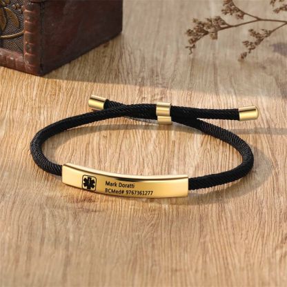 Medical Alert Bracelet, Personalized Medical Rope Bracelet with Engraving, ID & Medical Bracelets, Minimalist Emergency Jewelry for Her Him