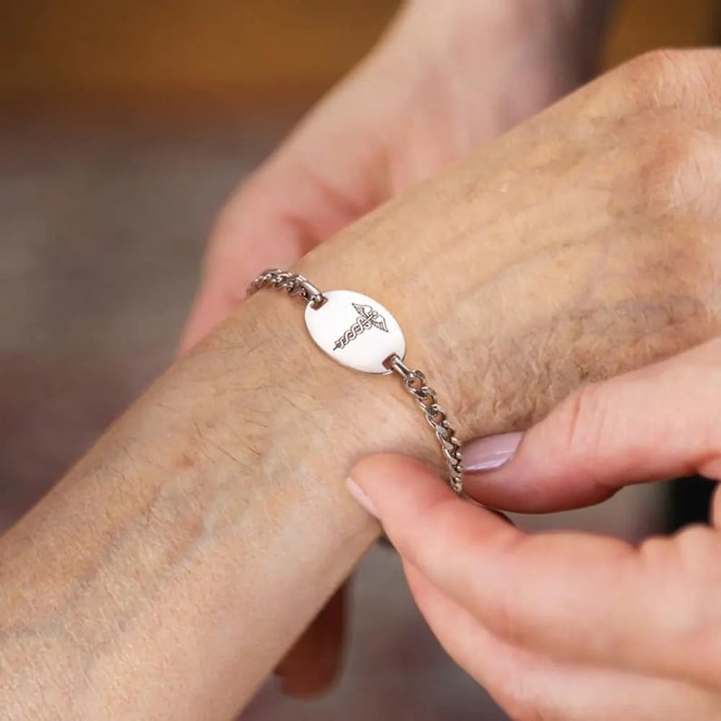 Medical Alert ID Bracelet with Custom Engraving, Adjustable Medical Alert Emergency Bracelet, Allergy/Medical Implant Warning Bracelet