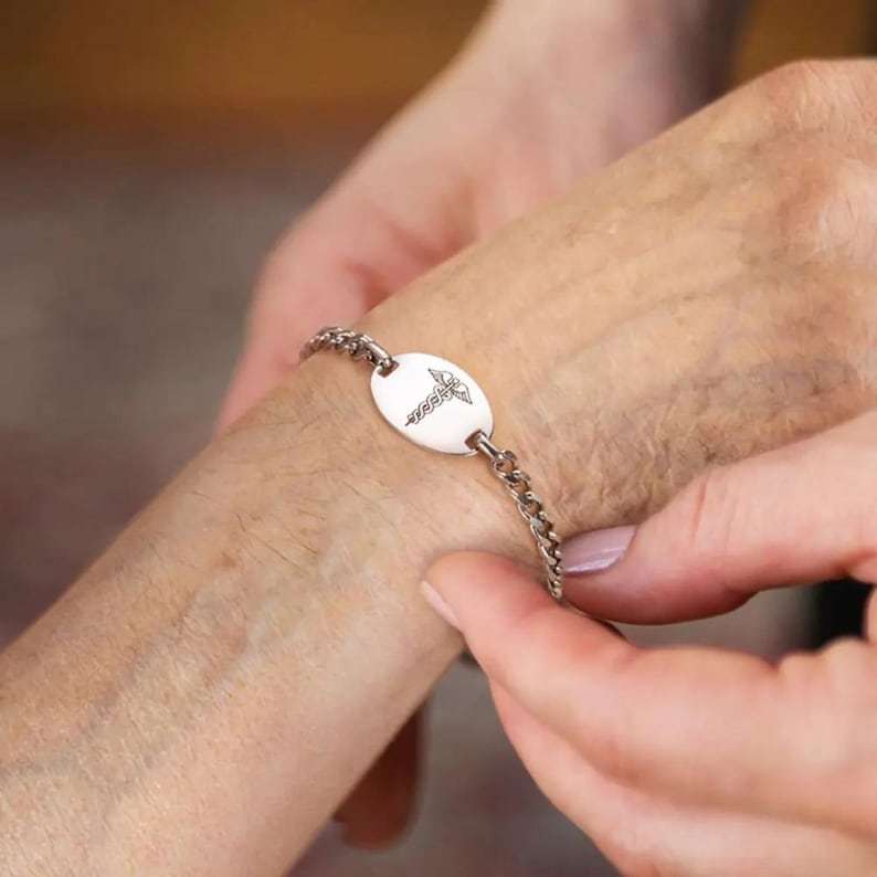 Medical Alert ID Bracelet with Custom Engraving, Adjustable Medical Alert Emergency Bracelet, Allergy/Medical Implant Warning Bracelet