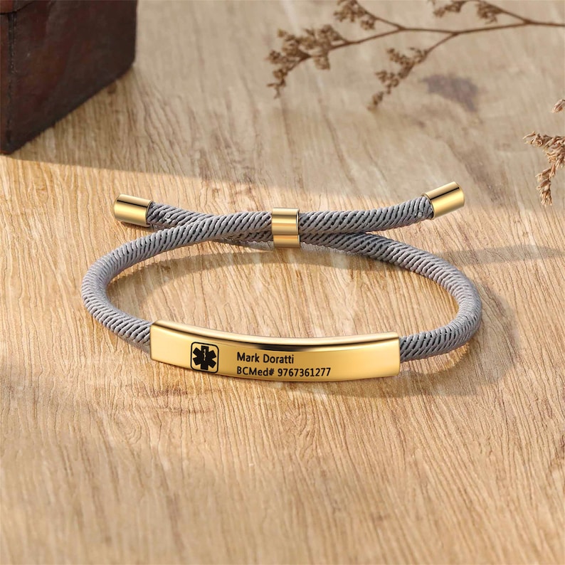 Medical Alert Bracelet, Personalized Medical Rope Bracelet with Engraving, ID & Medical Bracelets, Minimalist Emergency Jewelry for Her Him
