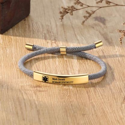 Medical Alert Bracelet, Personalized Medical Rope Bracelet with Engraving, ID & Medical Bracelets, Minimalist Emergency Jewelry for Her Him