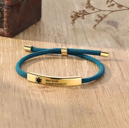 Medical Alert Bracelet, Personalized Medical Rope Bracelet with Engraving, ID & Medical Bracelets, Minimalist Emergency Jewelry for Her Him