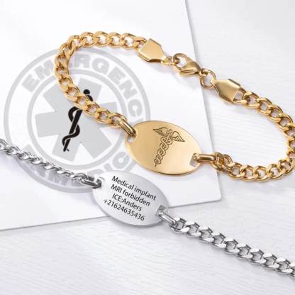 Medical Alert ID Bracelet with Custom Engraving, Adjustable Medical Alert Emergency Bracelet, Allergy/Medical Implant Warning Bracelet