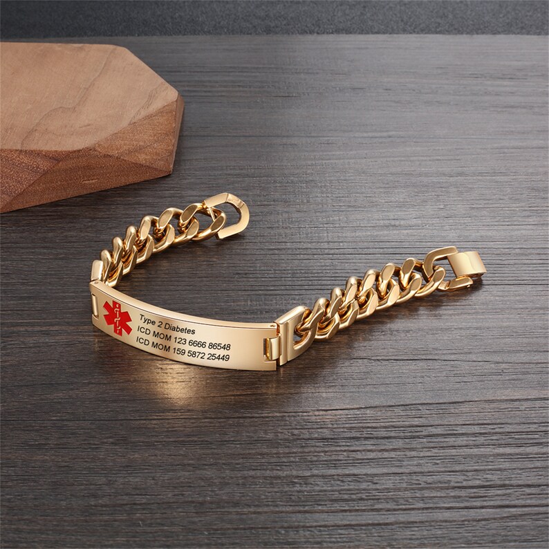 Custom Diabetes Medical Alert ID Bracelet for Men, Personalized Titanium Steel Emergency Info Wristband for Daily Wear