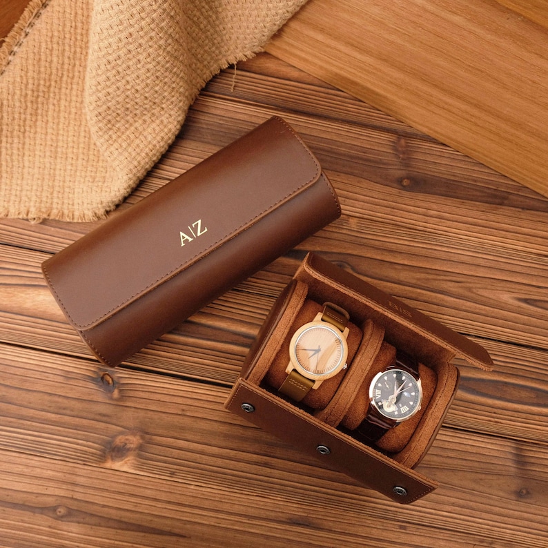 Personalized Leather Watch Case, Travel Watch Roll, Watch Roll for 3 Watches, Groom Gift, Valentine's Day gift,Gift for Him