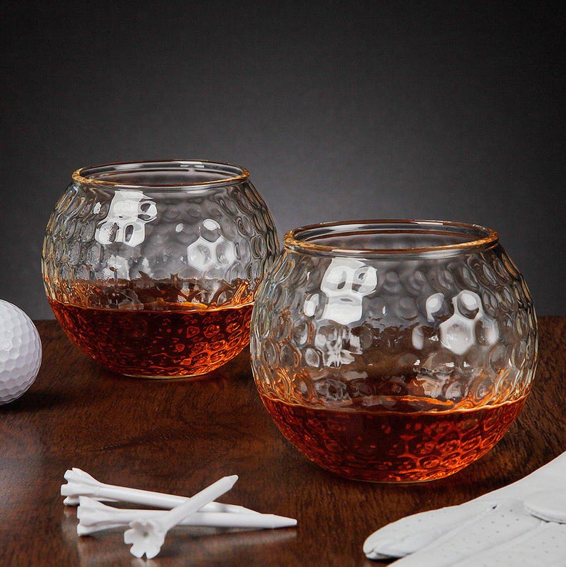 Golf Ball Whiskey Glasses Set of 2 - Golf Ball Set for Whiskey Lovers, Father's Day Gift, Birthday Gift, Christmas Gift, Bachelor Party Gift
