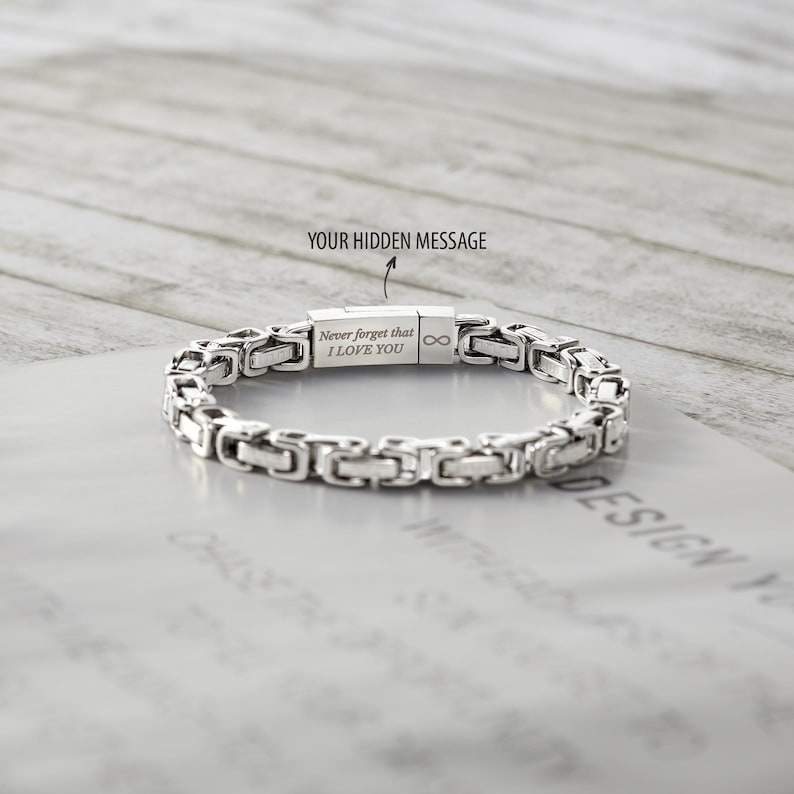 Hidden Message Bracelet for Boyfriend, Engraved Secret Message Bracelet, Custom Christmas Gift for Husband, Stainless Steel Bracelet Mens