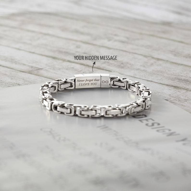 Hidden Message Bracelet for Boyfriend, Engraved Secret Message Bracelet, Custom Christmas Gift for Husband, Stainless Steel Bracelet Mens