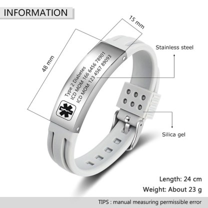 Waterproof Sport Medical Alert Bracelet,New Silicone Medical Bracelet,Name ID Adjustable Bracelet, Health Emergency Bracelet for Men & Women