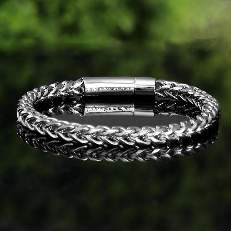 Personalized Franco Chain Bracelet: Engraved Stainless Steel Men's Bracelet