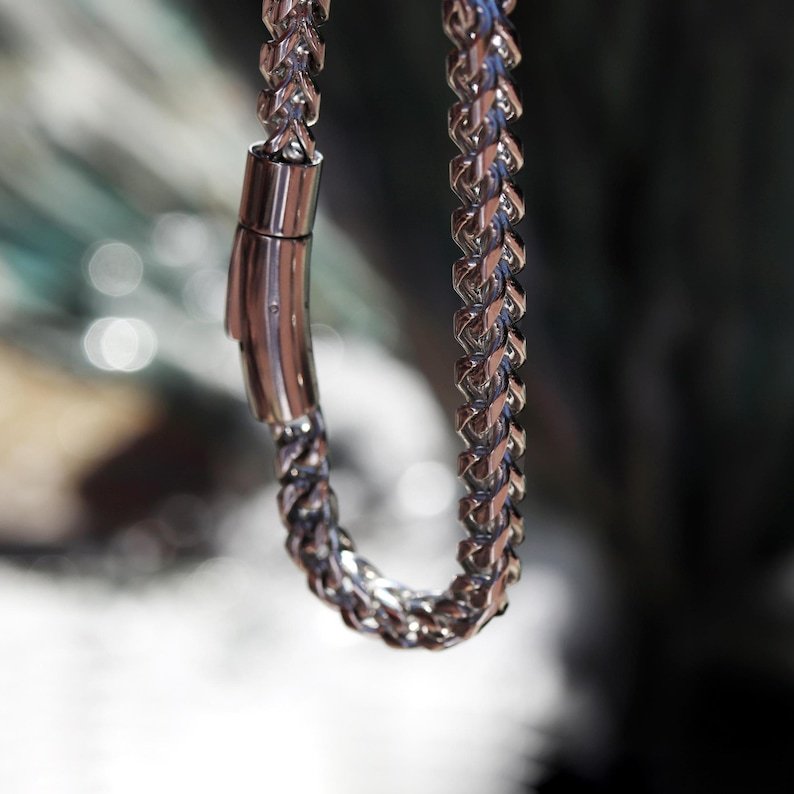 Personalized Franco Chain Bracelet: Engraved Stainless Steel Men's Bracelet