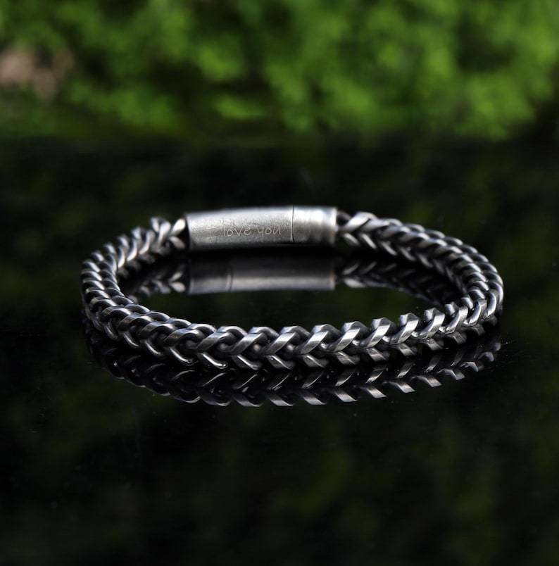 Personalized Franco Chain Bracelet: Engraved Stainless Steel Men's Bracelet