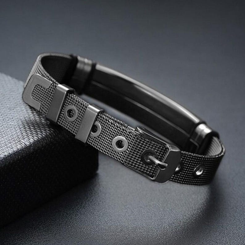 Personalized Black Stainless Steel Medical ID Adjustable Bracelet - Free Engraving!